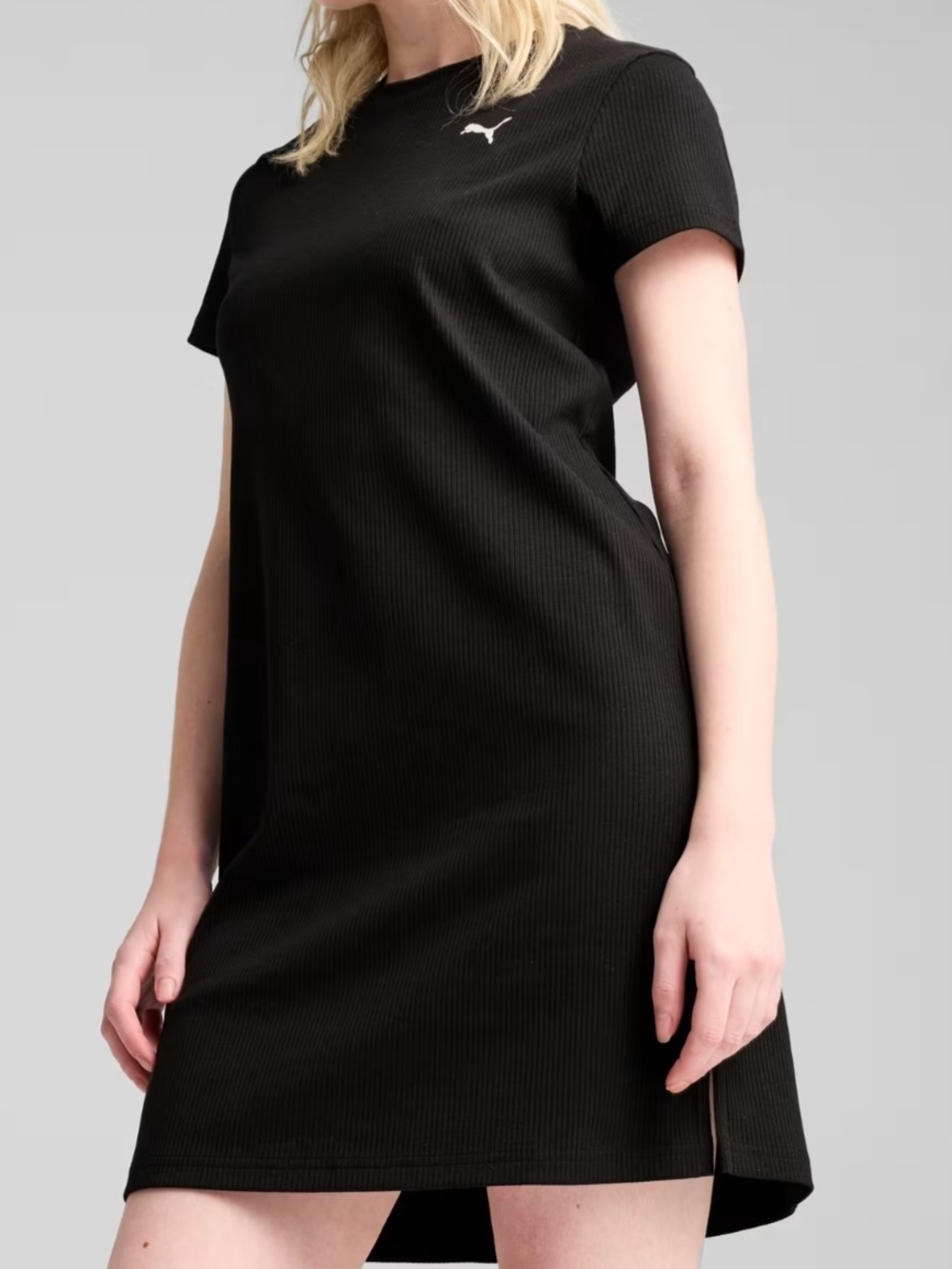* Puma Women's Ess Elevated Bodycon Ribbed Short Sleeve Dress Black Size Small